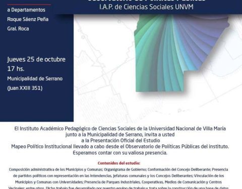 Se presentará un Mapeo Político Institucional realizado por el municipio de Serrano y la UNVM