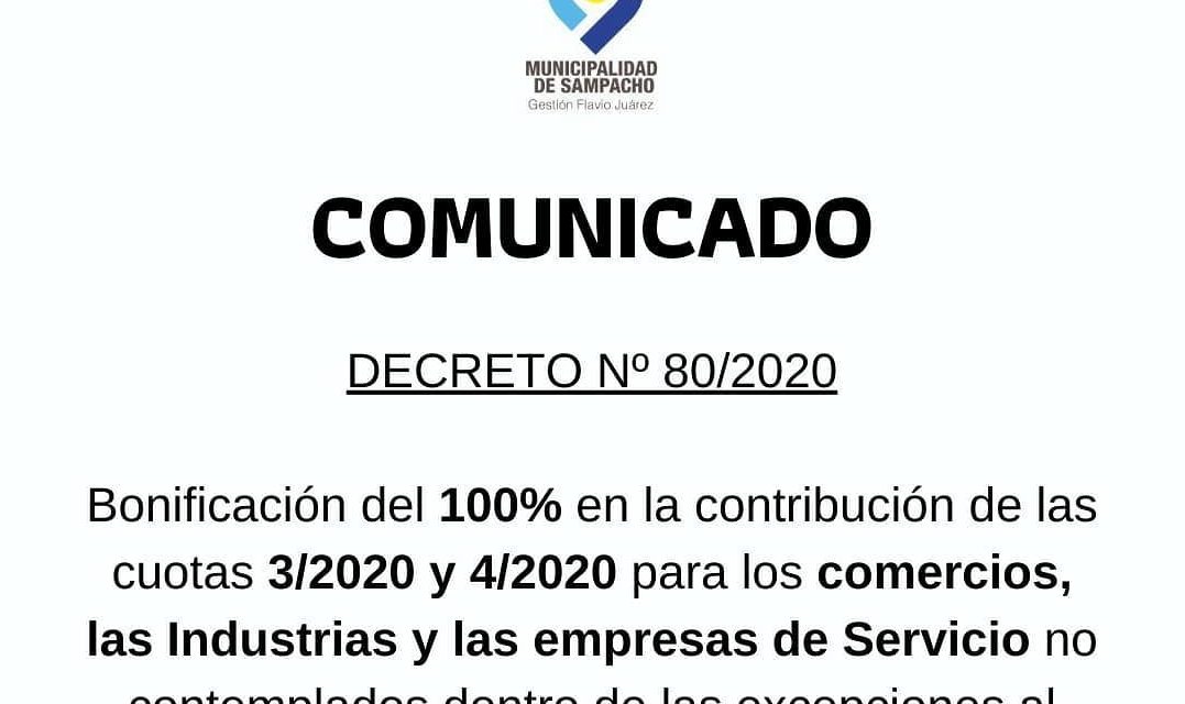 Sampacho: se bonificará a comercios e industrias el 100% de las tasas de marzo y abril