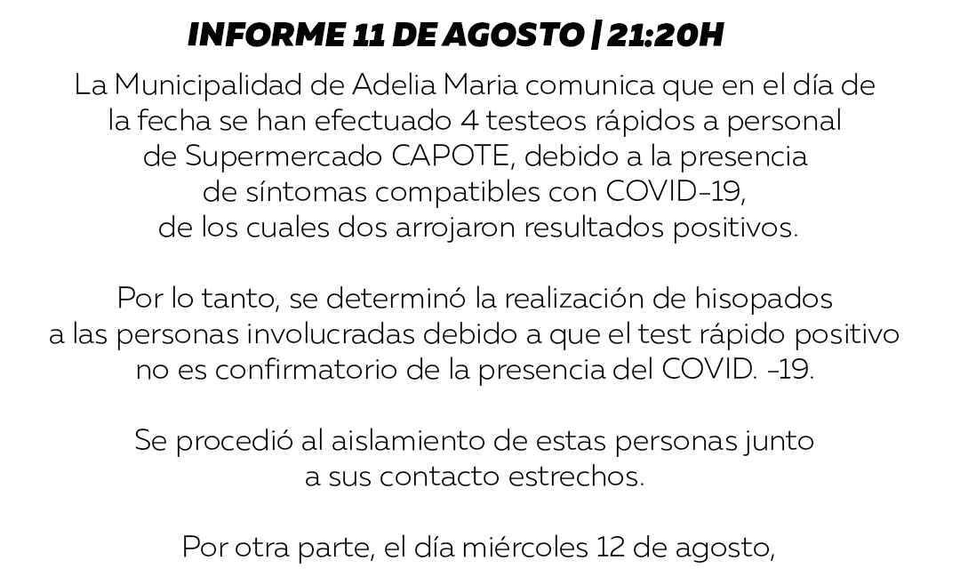 Adelia María: situación epidemiológica actual