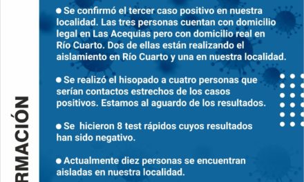 Las Acequias: se confirmó el tercer caso positivo de COVID-19