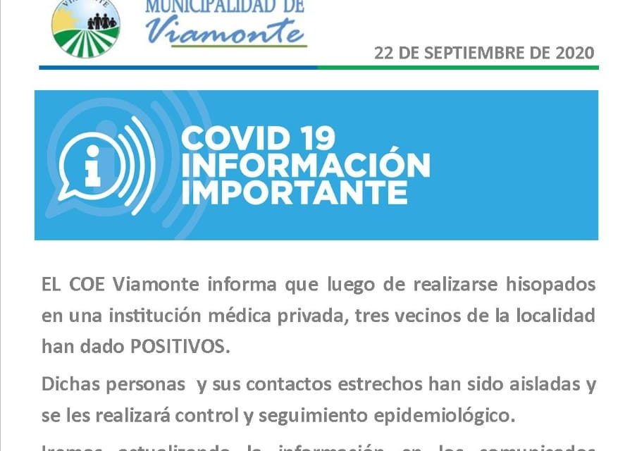 Viamonte reportó sus tres primeros casos de coronavirus