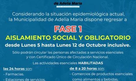 La Municipalidad de Adelia María decidió volver a fase 1