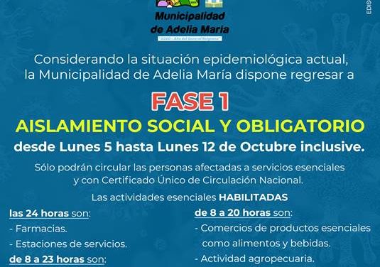La Municipalidad de Adelia María decidió volver a fase 1