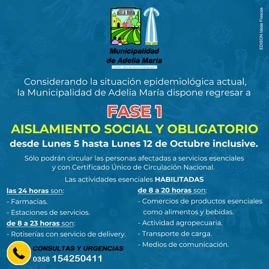 La Municipalidad de Adelia María decidió volver a fase 1