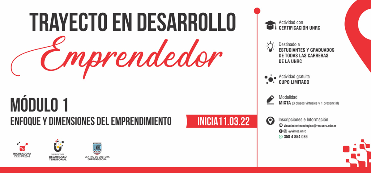 UNRC: Inscripciones abiertas para el primer módulo del Trayecto de desarrollo emprendedor