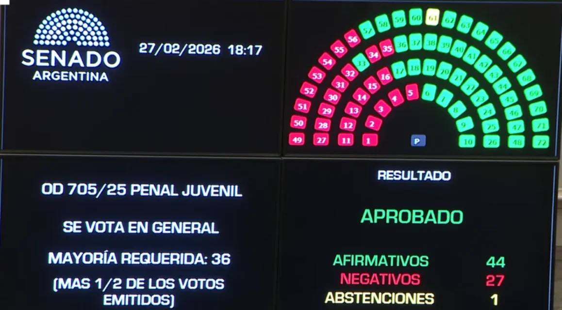El Senado aprobó el Nuevo Régimen Penal Juvenil que baja la imputabilidad de 16 a 14 años