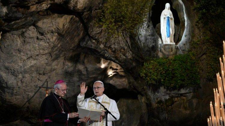 En Lourdes, el Papa encomienda  a Francia a la Virgen María y pide  el don “de la concordia fraternal”
